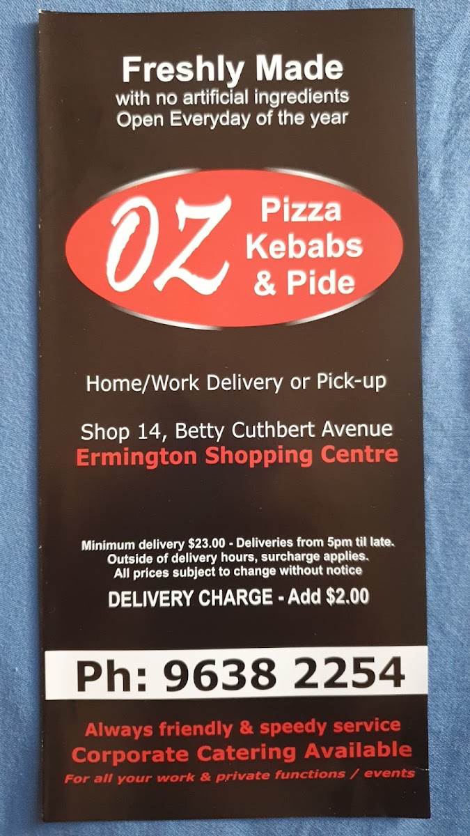 Menu Oz Pizza & Kebabs Ermington-7